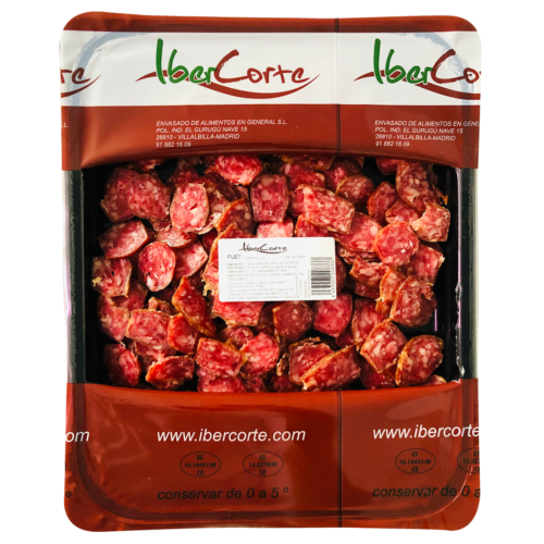 Bandeja de fuet loncheado y envasado en atmósfera protectora.<br>Formatos de 500 grs 1 kg y 2 kg