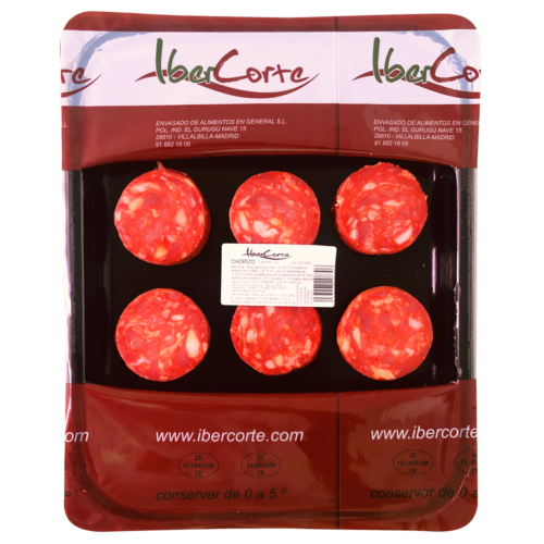 Bandeja de chorizo loncheado y envasado en atmósfera protectora.<br>Formatos de 500 grs 1 kg y 2 kg