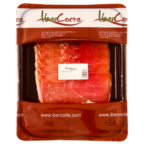 Bandeja de jamón serrano loncheado y envasado en atmósfera protectora.<br>Formatos de 500 grs 1 kg y 2 kg