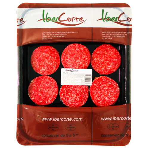 Bandeja de salami loncheada y envasada en atmósfera protectora.<br>Formatos de 500 grs 1 kg y 2 kg