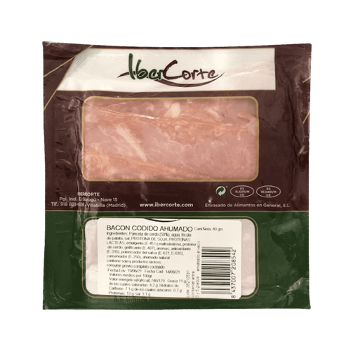 Bacon codido ahumado envasado al vacío en sobres desde 25 a 80 gramos