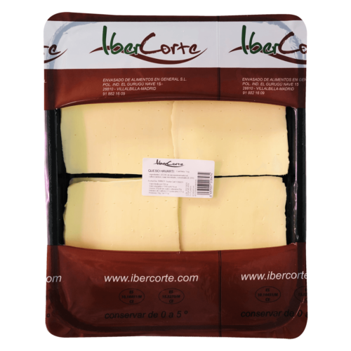 Bandeja de Queso havarti en lonchas cuadradas y envasado en atmósfera protectora.<br>Formatos de 500 grs 1 kg y 2 kg