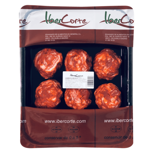 Bandeja de chorizo ibérico loncheada y envasada en atmósfera protectora.<br>Formatos de 500 grs 1 kg y 2 kg