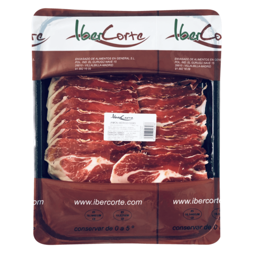 Bandeja de jamón ibérico loncheada y envasada en atmósfera protectora.<br>Formatos de 500 grs 1 kg y 2 kg