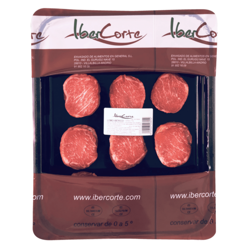 Bandeja de lomo ibérico loncheada y envasada en atmósfera protectora.<br>Formatos de 500 grs 1 kg y 2 kg