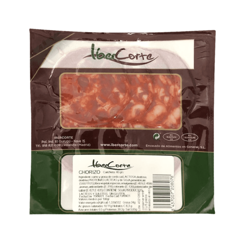 Chorizo envasado al vacío en sobres desde 25 a 80 gramos