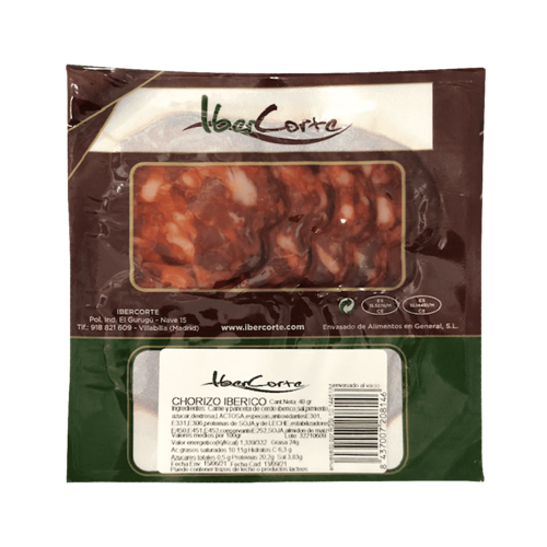 Chorizo ibérico envasado al vacío en sobres desde 25 a 80 gramos