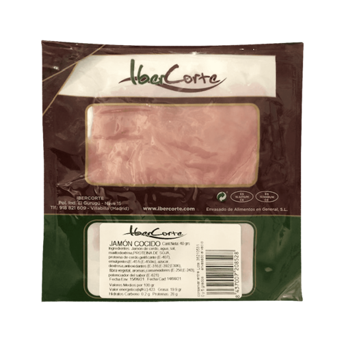 Jamón cocido envasado al vacío en sobres desde 25 a 80 gramos