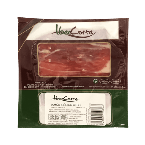 Jamón ibérico envasado al vacío en sobres desde 25 a 80 gramos