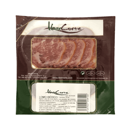 Lomo ibérico envasado al vacío en sobres desde 25 a 80 gramos