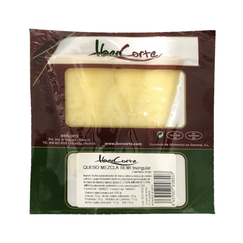 Queso mezcla-semi en loncha triangular y envasado al vacío en sobres de 40 gramos